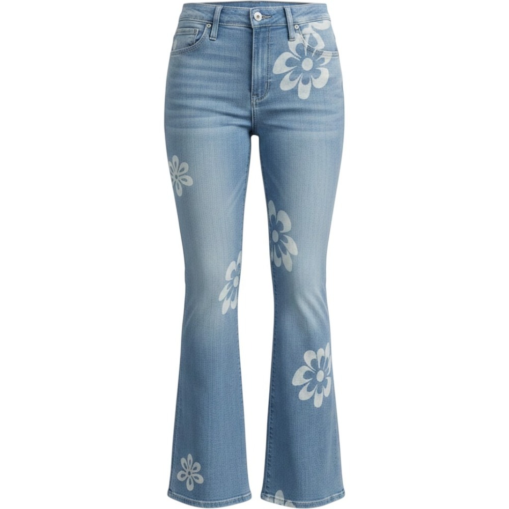 Hollister High Rise Vintage Flare Jeans Light Wash Retro Floral Blue 3R W26 L30